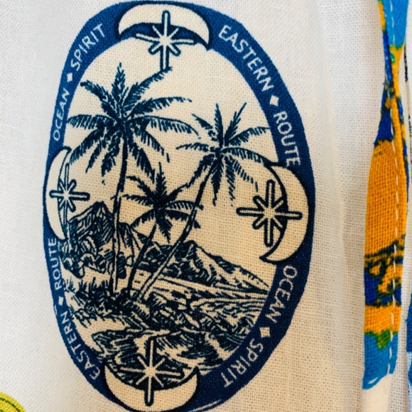 Rachel Zoe Palazzo Pants Linen Blend Pacific Stamps Size M White Beachy Tropical - Picture 5 of 16